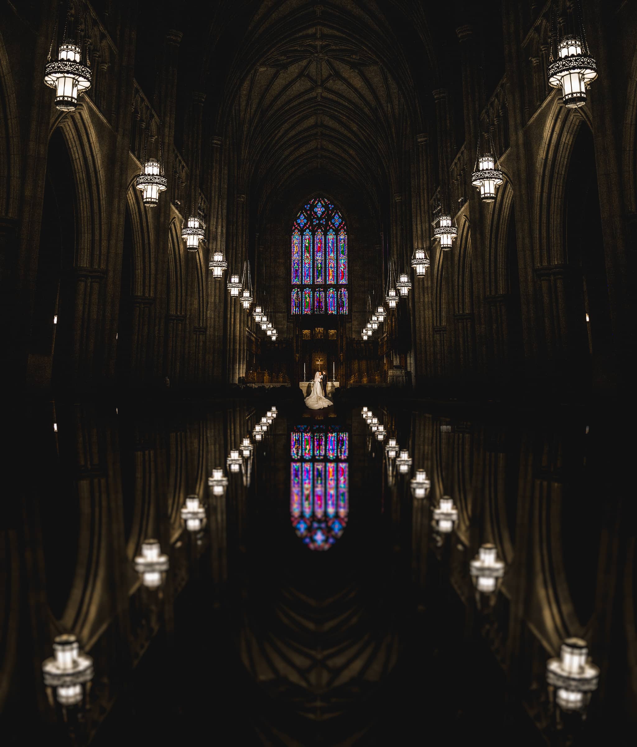 Duke Chapel Weddings - Ceative Reflection Image Ceremony in Color by Joe Payne