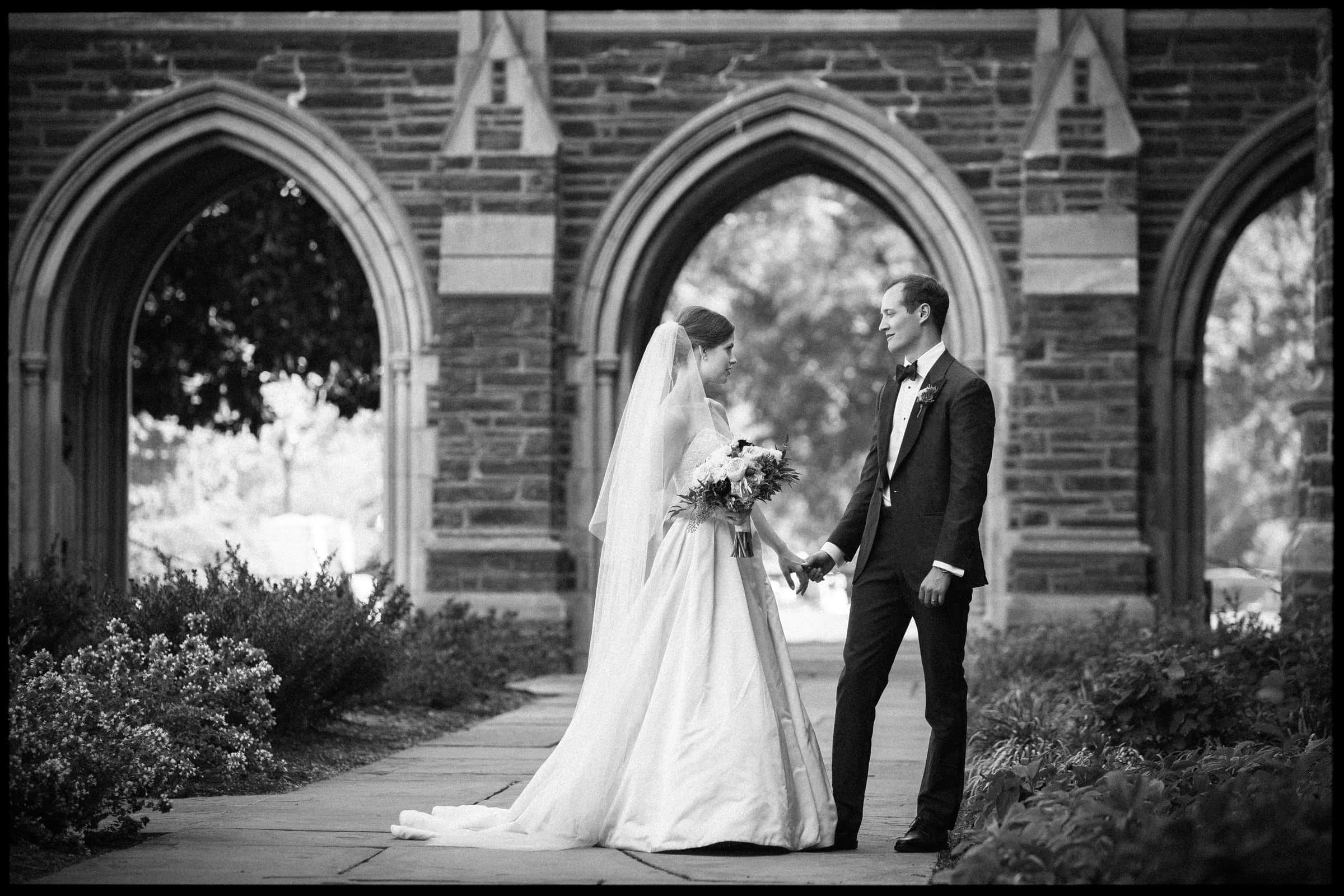 Duke Chapel wedding photo - bride and groom after ceremony