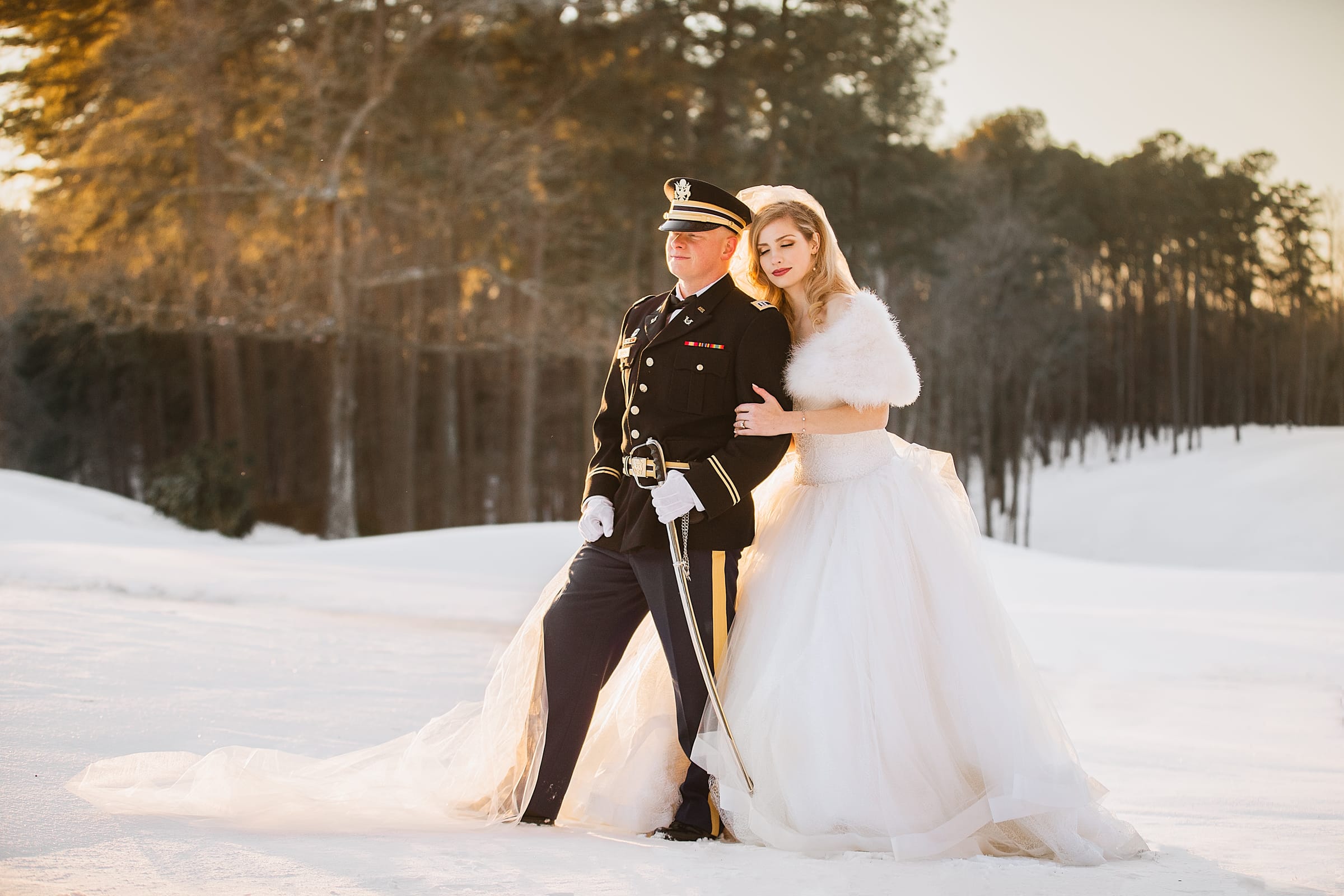 Duke University Chapel Wedding Photography - Bride and Groom in Snow at Washington Duke by Joe Payne